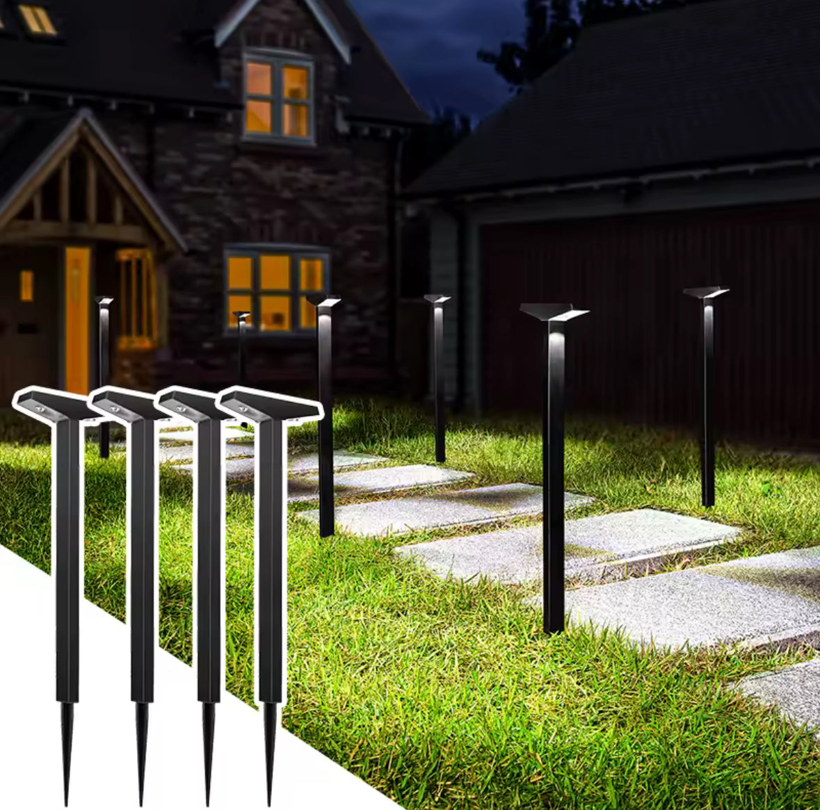 Solar Wegeleuchte T-Form höhenverstellbar | 2 Steckhöhen, warmweiss oder kaltweiss, IP65, rasenmäherfest | Schlanke Solar-Wegbeleuchtung für Gartenweg & Beet