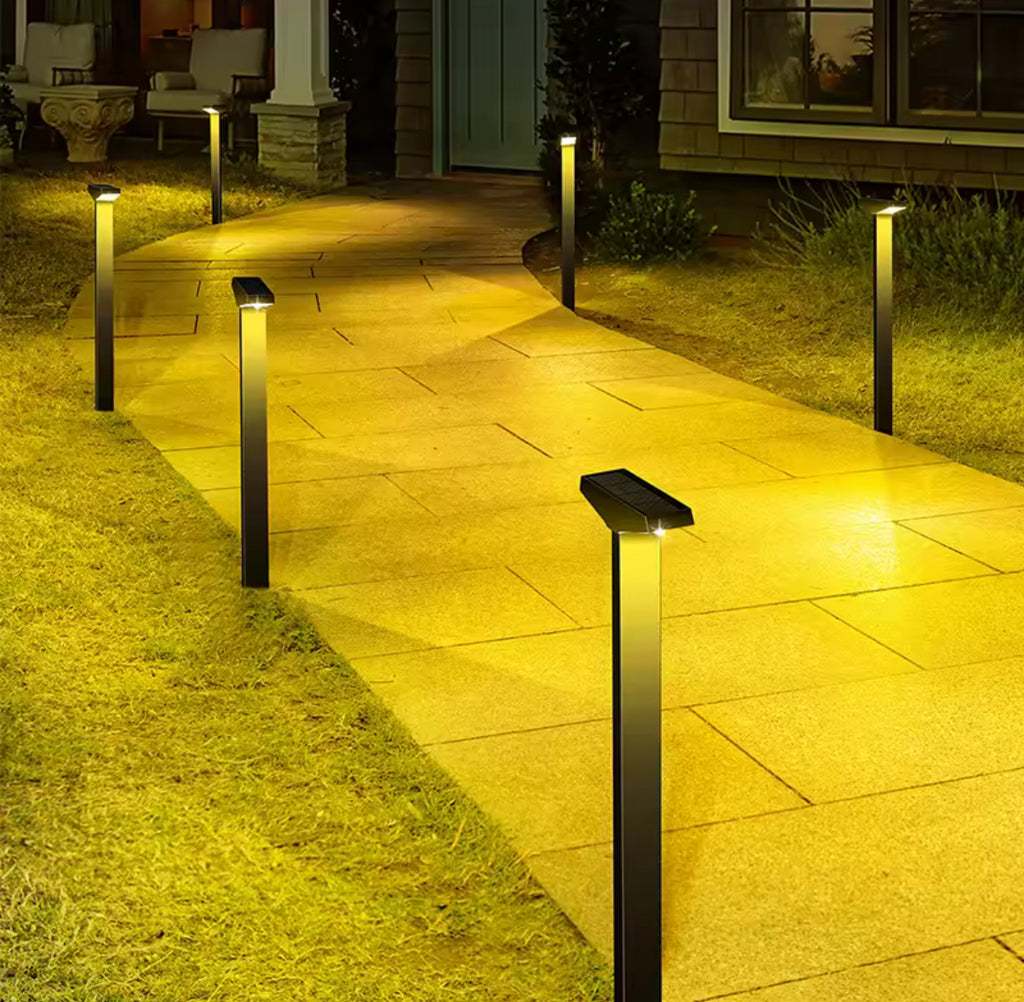 Solar Wegeleuchte T-Form höhenverstellbar | 2 Steckhöhen, warmweiss oder kaltweiss, IP65, rasenmäherfest | Schlanke Solar-Wegbeleuchtung für Gartenweg & Beet