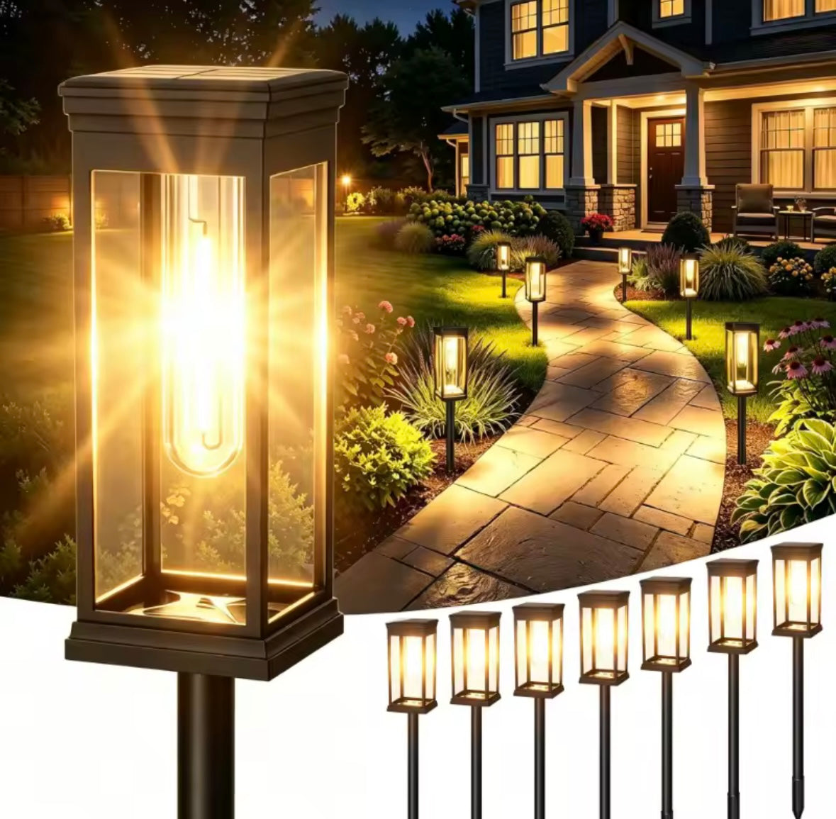 Solar Garten Wegeleuchte mit LED Birnen | Modernes Klarglas-Design, höhenverstellbar, 8–12 h Leuchtdauer, IP65 | Design-Wegbeleuchtung für Gartenweg, Beet & Einfahrt