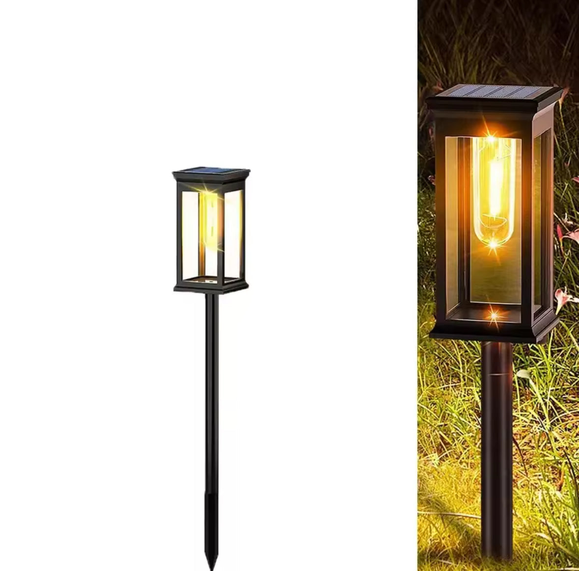Solar Garten Wegeleuchte mit LED Birnen | Modernes Klarglas-Design, höhenverstellbar, 8–12 h Leuchtdauer, IP65 | Design-Wegbeleuchtung für Gartenweg, Beet & Einfahrt
