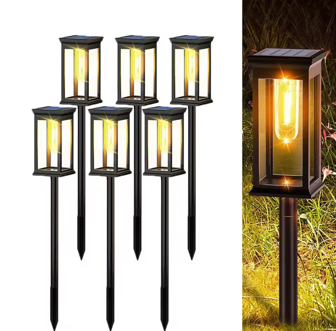 Solar Garten Wegeleuchte mit LED Birnen | Modernes Klarglas-Design, höhenverstellbar, 8–12 h Leuchtdauer, IP65 | Design-Wegbeleuchtung für Gartenweg, Beet & Einfahrt