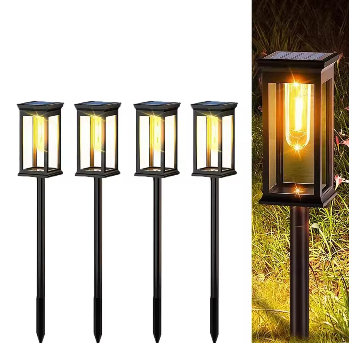 Solar Garten Wegeleuchte mit LED Birnen | Modernes Klarglas-Design, höhenverstellbar, 8–12 h Leuchtdauer, IP65 | Design-Wegbeleuchtung für Gartenweg, Beet & Einfahrt