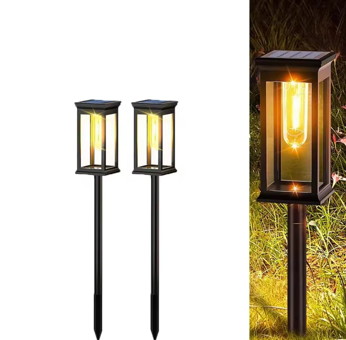 Solar Garten Wegeleuchte mit LED Birnen | Modernes Klarglas-Design, höhenverstellbar, 8–12 h Leuchtdauer, IP65 | Design-Wegbeleuchtung für Gartenweg, Beet & Einfahrt