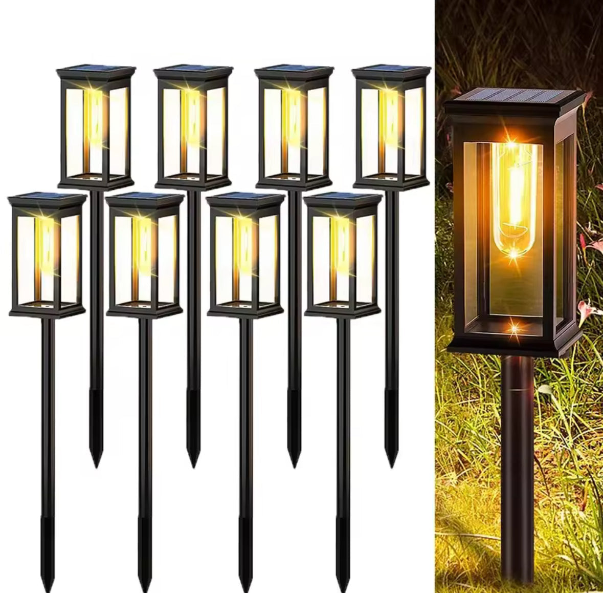 Solar Garten Wegeleuchte mit LED Birnen | Modernes Klarglas-Design, höhenverstellbar, 8–12 h Leuchtdauer, IP65 | Design-Wegbeleuchtung für Gartenweg, Beet & Einfahrt
