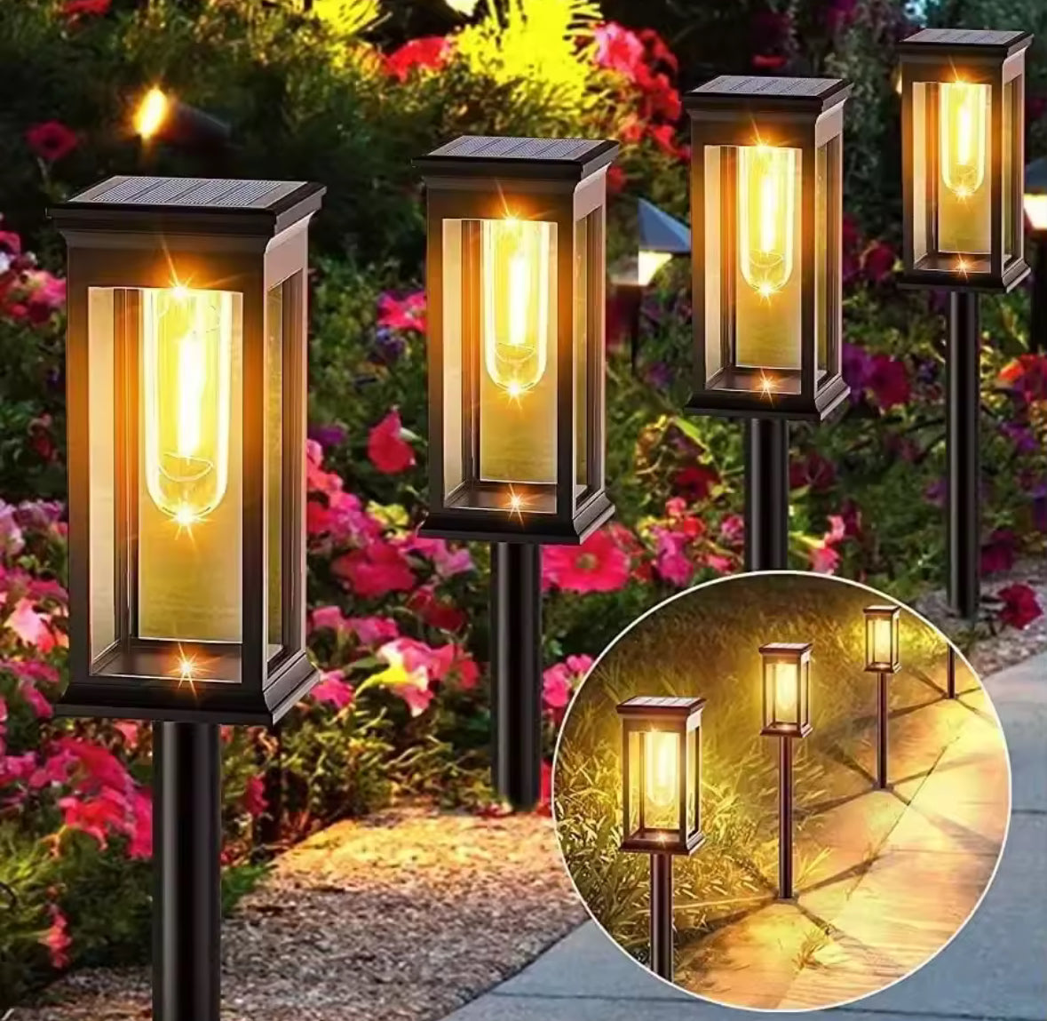 Solar Garten Wegeleuchte mit LED Birnen | Modernes Klarglas-Design, höhenverstellbar, 8–12 h Leuchtdauer, IP65 | Design-Wegbeleuchtung für Gartenweg, Beet & Einfahrt