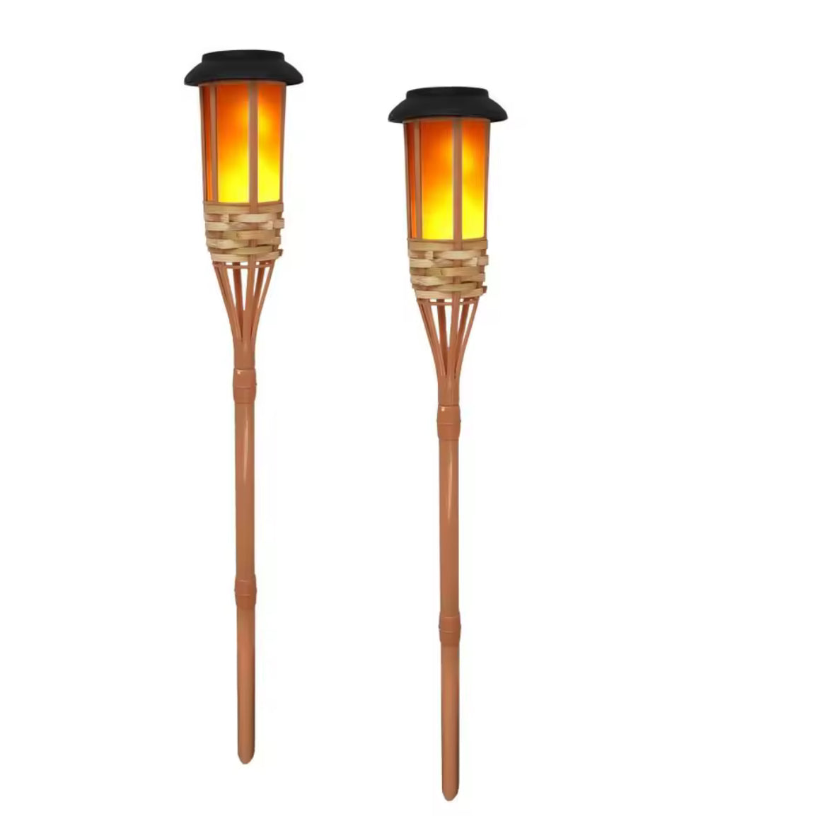 Solar Bambusfackel mit Flammeneffekt | 12 flackernde LEDs, handgeflochtener Bambus, 60 cm, IP65 | Stimmungslicht für Garten, Terrasse, Pool & Gartenparty