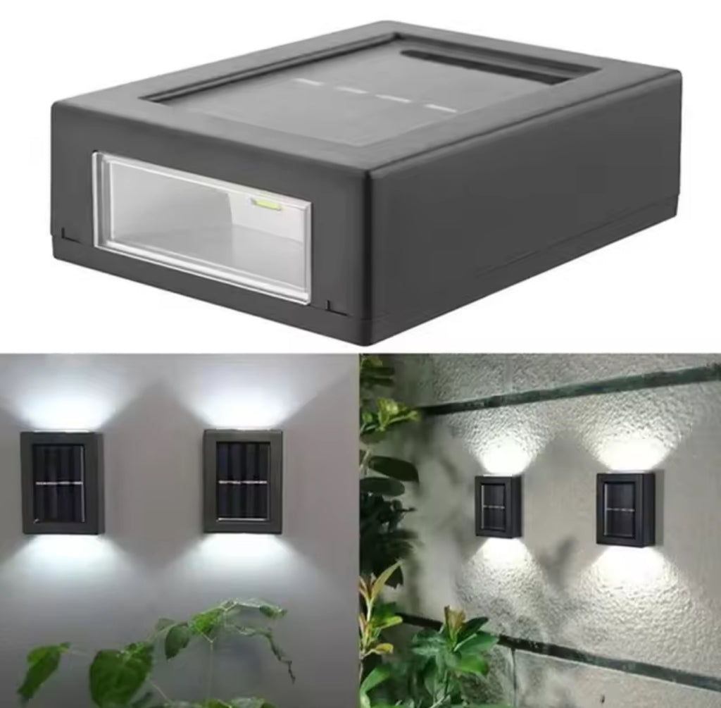 Solar Wandstrahler mit Up-&-Down-Licht | Zwei Lichtkegel, warmweiss, kaltweiss oder mehrfarbig, IP65 | Solar-Wandbeleuchtung für Zaun, Fassade, Haustür & Garage