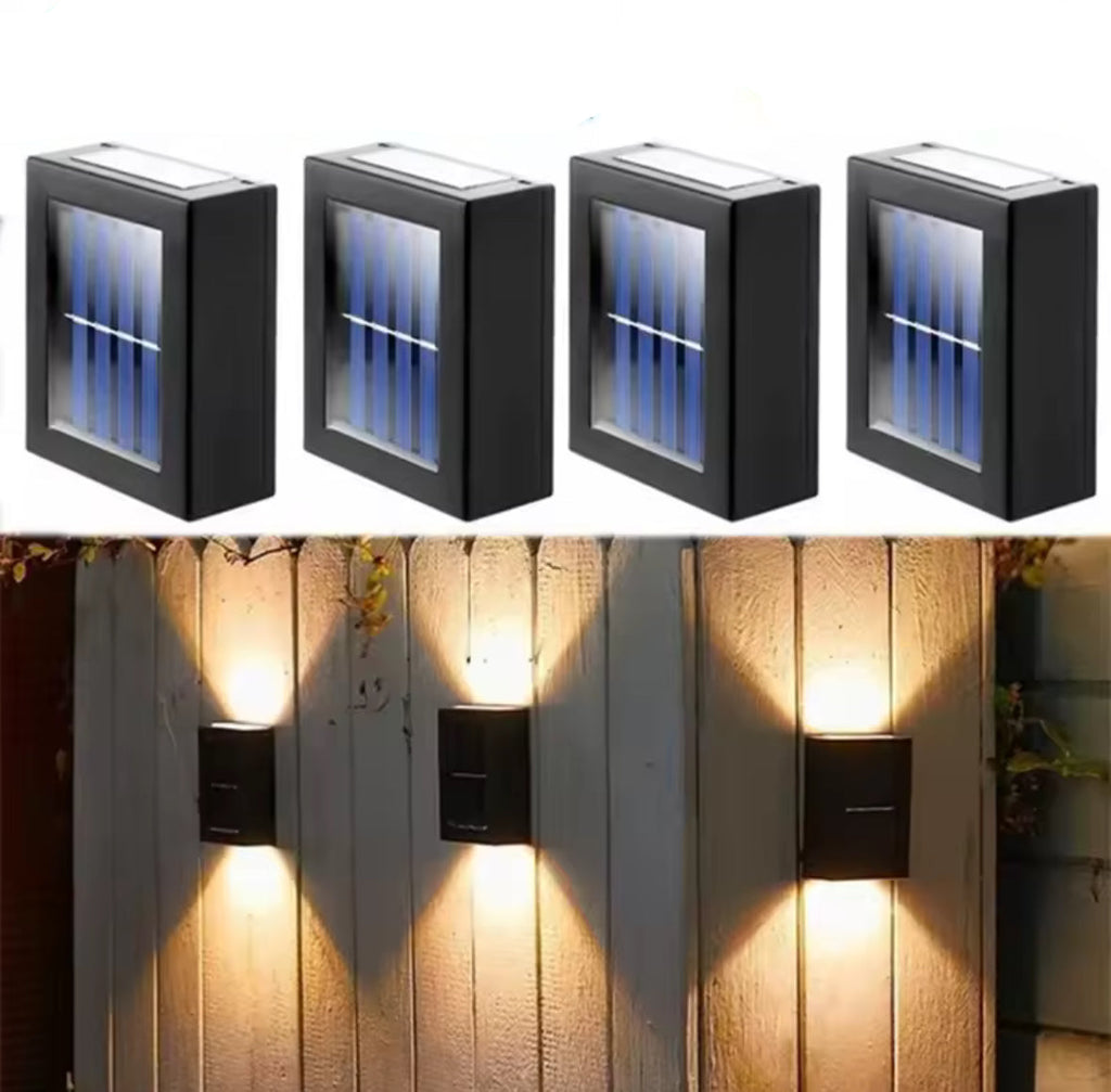 Solar Wandstrahler mit Up-&-Down-Licht | Zwei Lichtkegel, warmweiss, kaltweiss oder mehrfarbig, IP65 | Solar-Wandbeleuchtung für Zaun, Fassade, Haustür & Garage