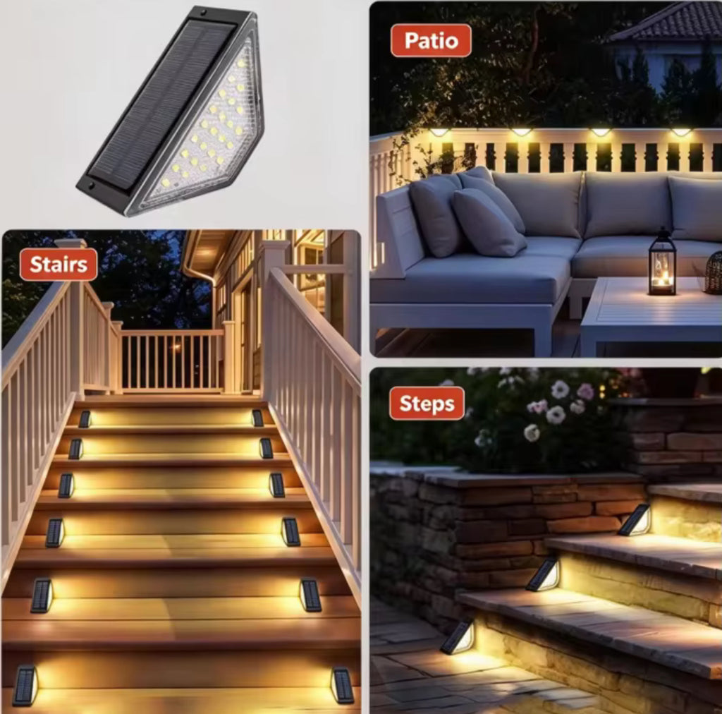 Solar Stufenlicht mit 24 LEDs |  bis 10 h Leuchtdauer, IP65, kleben oder schrauben | Treppenbeleuchtung für Gartentreppe, Veranda & Gehweg