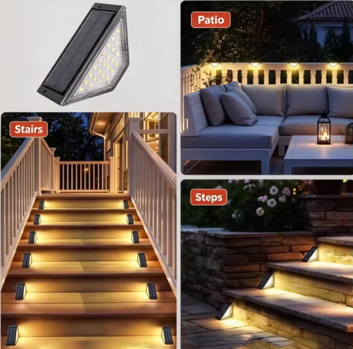Solar Stufenlicht mit 24 LEDs |  bis 10 h Leuchtdauer, IP65, kleben oder schrauben | Treppenbeleuchtung für Gartentreppe, Veranda & Gehweg