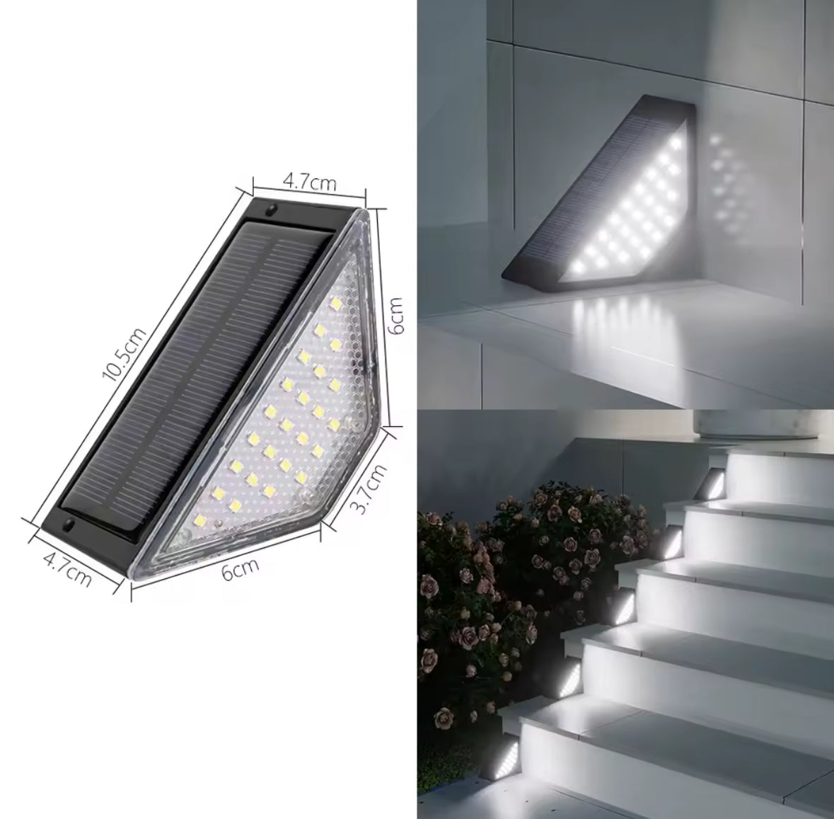 Solar Stufenlicht mit 24 LEDs |  bis 10 h Leuchtdauer, IP65, kleben oder schrauben | Treppenbeleuchtung für Gartentreppe, Veranda & Gehweg