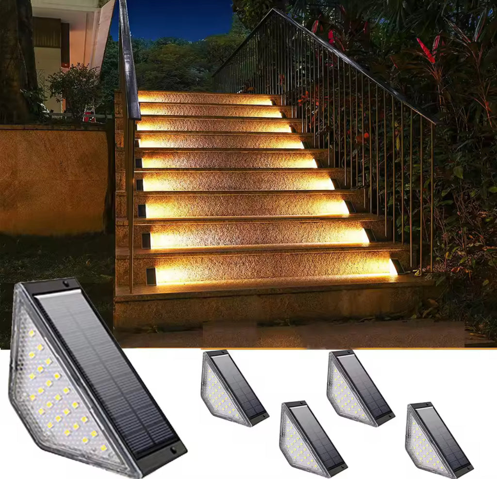 Solar Stufenlicht mit 24 LEDs |  bis 10 h Leuchtdauer, IP65, kleben oder schrauben | Treppenbeleuchtung für Gartentreppe, Veranda & Gehweg