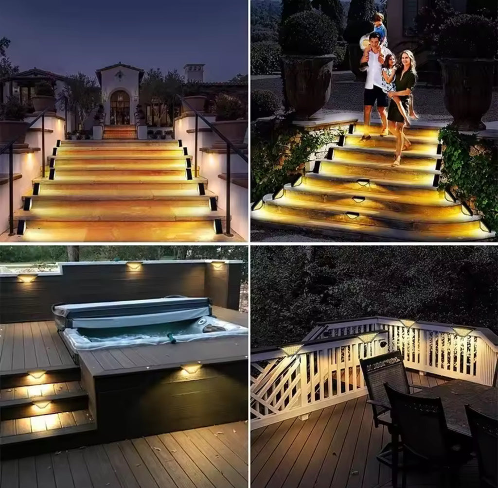Solar Stufenlicht mit 24 LEDs |  bis 10 h Leuchtdauer, IP65, kleben oder schrauben | Treppenbeleuchtung für Gartentreppe, Veranda & Gehweg