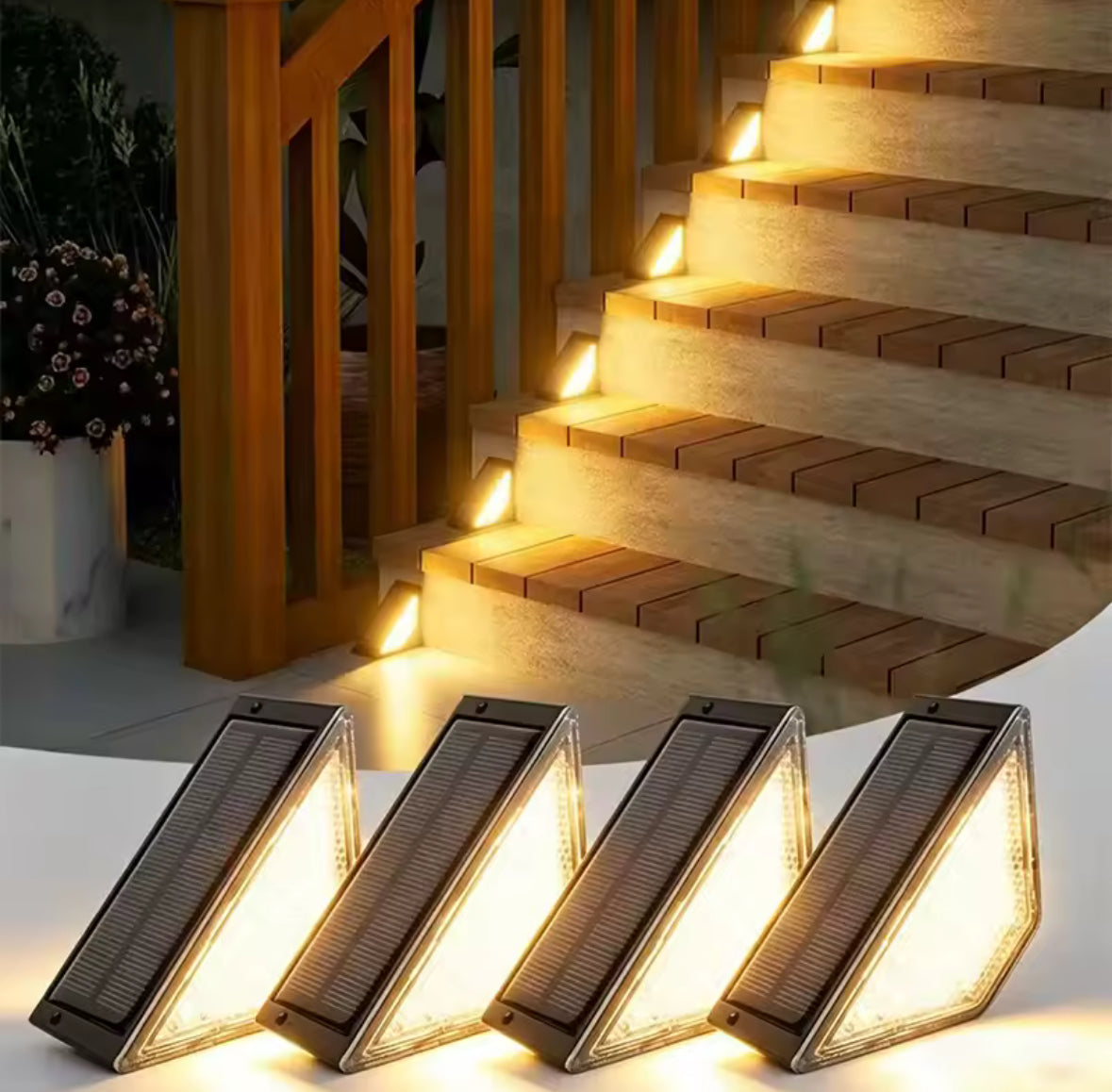Solar Stufenlicht mit 24 LEDs |  bis 10 h Leuchtdauer, IP65, kleben oder schrauben | Treppenbeleuchtung für Gartentreppe, Veranda & Gehweg