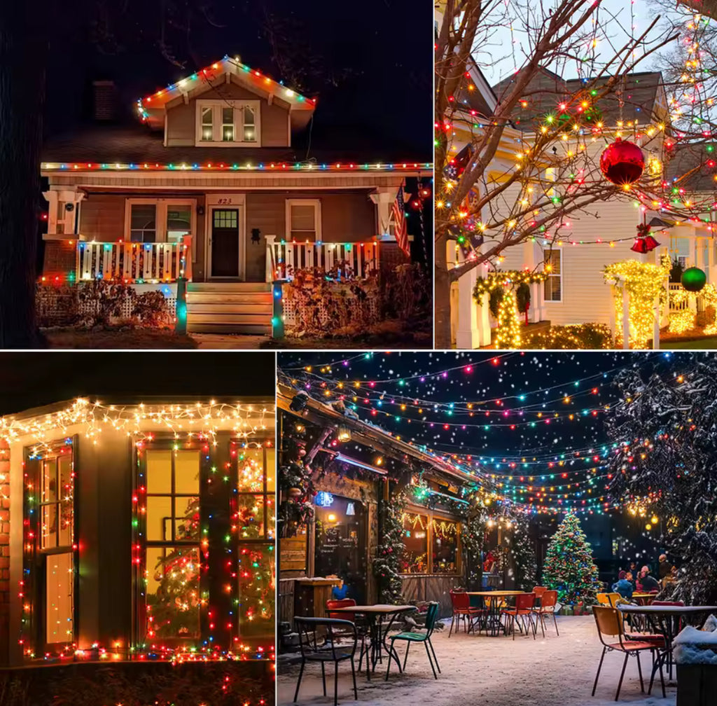 Solar C7 Lichterkette mit Bruchsicheren Erdbeerbirnen | 7,6 bis 30 m, 8 Effekte, Fernbedienung, Timer, dimmbar | Weihnachtsbeleuchtung für Gartenbaum, Terrasse, Dachrand & Zaun