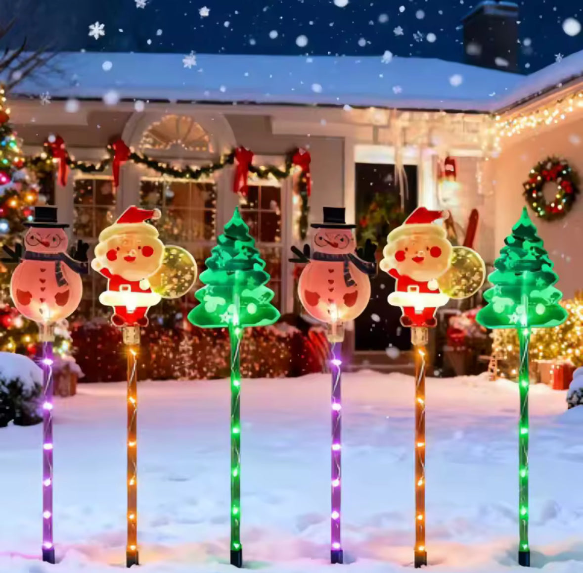 Solar Weihnachtsfiguren für den Garten | Weihnachtsmann, Schneemann & Tannenbaum, warmweiss mit Farblichtern, IP65 | Weihnachtsdeko für Garten, Vorgarten & Einfahrt
