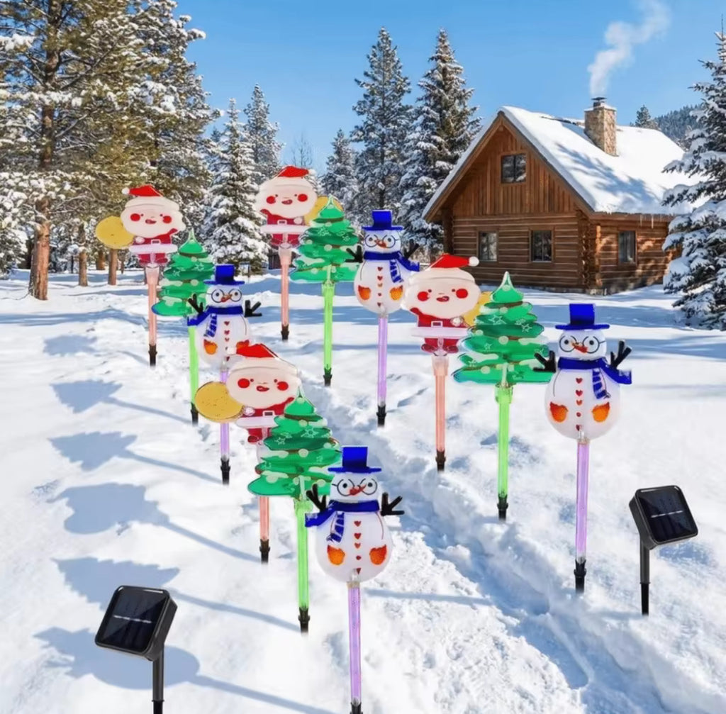 Solar Weihnachtsfiguren für den Garten | Weihnachtsmann, Schneemann & Tannenbaum, warmweiss mit Farblichtern, IP65 | Weihnachtsdeko für Garten, Vorgarten & Einfahrt