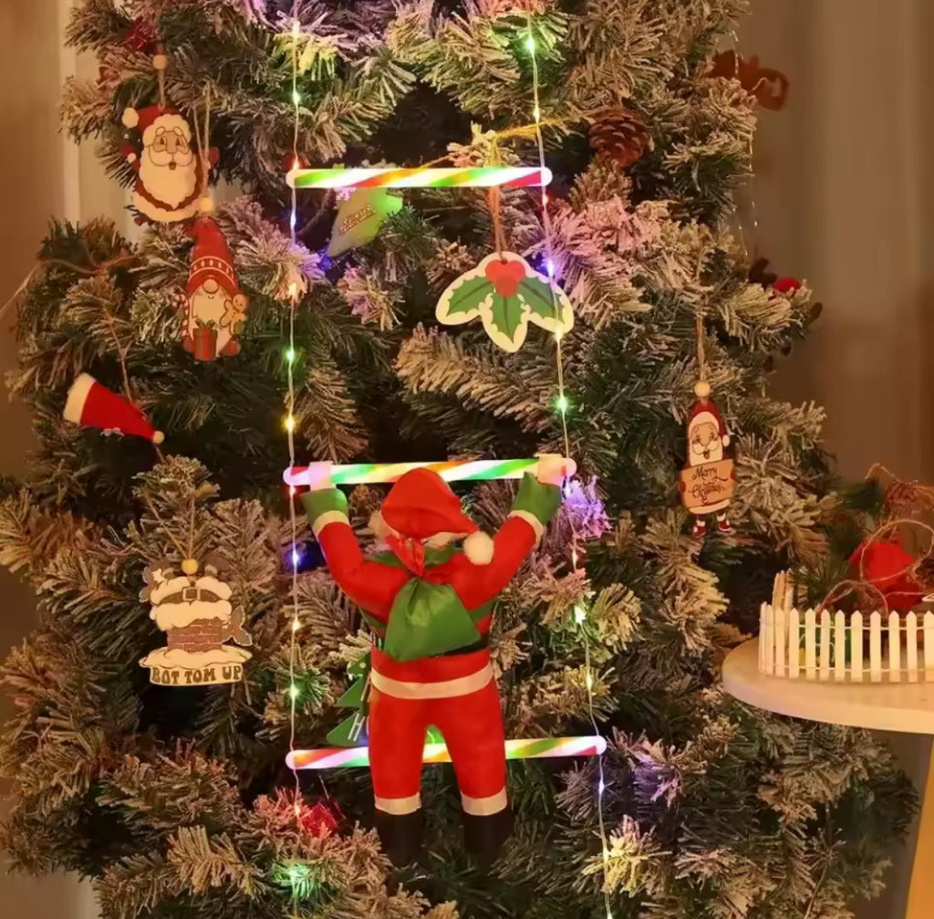 LED Weihnachtsmann auf Funkelnder Leiter | 1,5 oder 3 m, warmweiss oder bunt, 8 Blinkmodi, USB-Betrieb | Weihnachtsdeko für Fassade, Fenster, Wand & Weihnachtsbaum