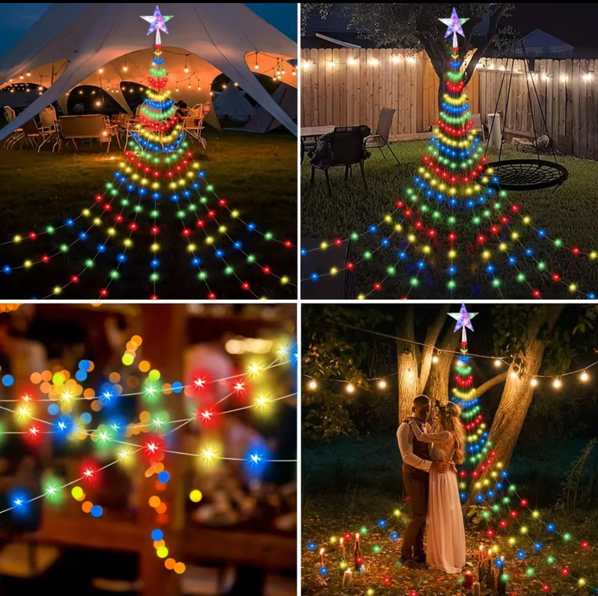 Solar Weihnachtsbaum-Lichterkette mit Stern | Wasserfall-Effekt, 210 oder 291 LEDs, 8 Modi, IP67 | Weihnachtsbeleuchtung für Gartenbaum, Tanne & Vorgarten