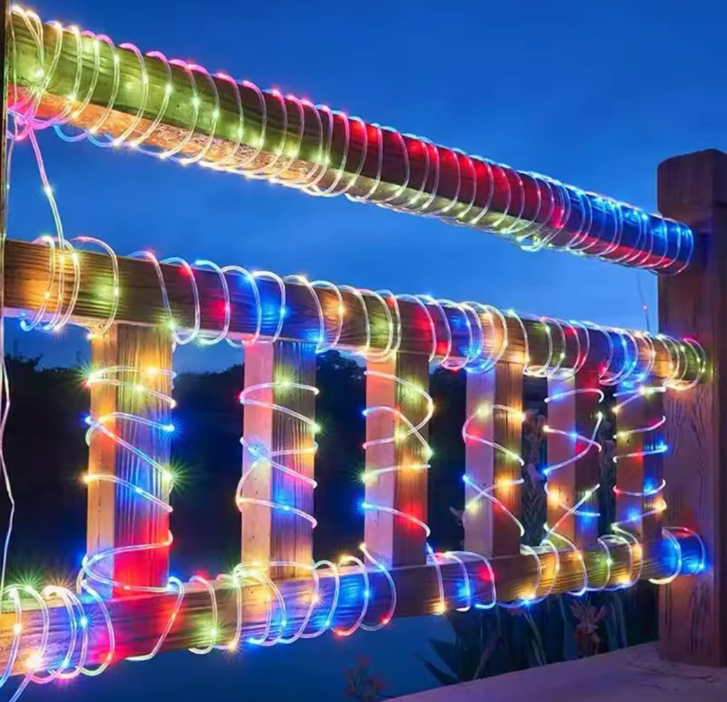 Solar Lichtschlauch mit bis zu 300 LEDs | 7 bis 32 m, 5 Lichtfarben, Dauerlicht & Blinkmodus, wetterfest | Gartenbeleuchtung für Zaun, Geländer, Pergola & Weihnachten