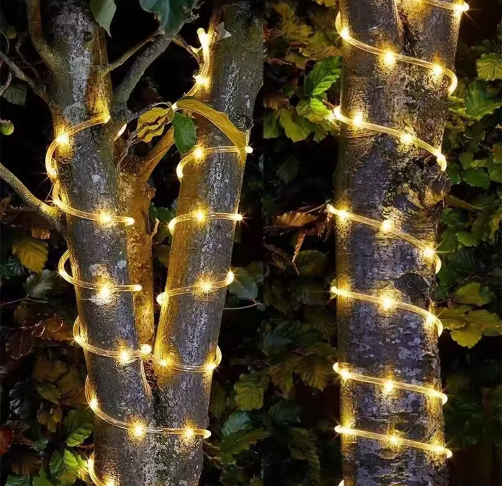 Solar Lichtschlauch mit bis zu 300 LEDs | 7 bis 32 m, 5 Lichtfarben, Dauerlicht & Blinkmodus, wetterfest | Gartenbeleuchtung für Zaun, Geländer, Pergola & Weihnachten