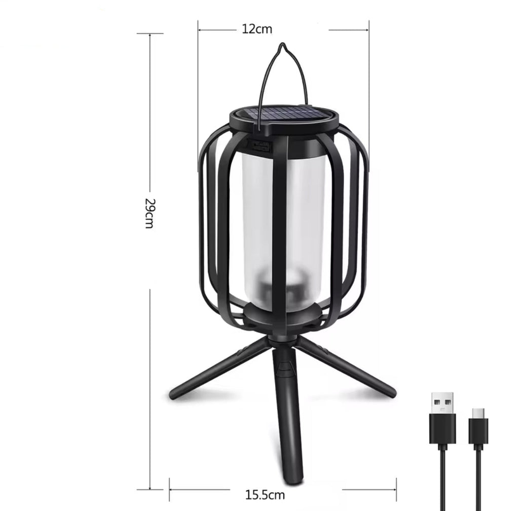 Solar Multifunktions-Laterne mit 4 Lichtmodi | Flammeneffekt, warm- & kaltweiss, Solar- und USB-Ladung, 4 Aufstellarten, IP65 | Hänge-, Tisch- & Wandlicht für Terrasse, Garten, Balkon & Camping