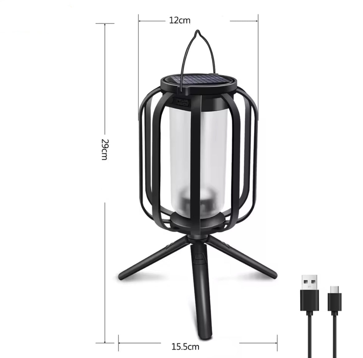 Solar Multifunktions-Laterne mit 4 Lichtmodi | Flammeneffekt, warm- & kaltweiss, Solar- und USB-Ladung, 4 Aufstellarten, IP65 | Hänge-, Tisch- & Wandlicht für Terrasse, Garten, Balkon & Camping