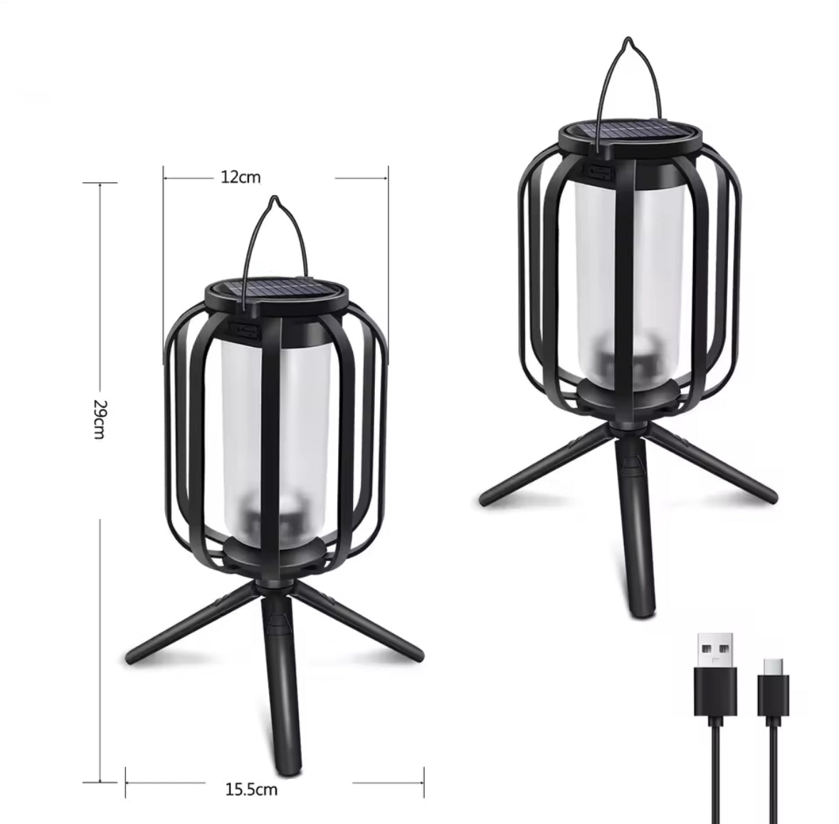 Solar Multifunktions-Laterne mit 4 Lichtmodi | Flammeneffekt, warm- & kaltweiss, Solar- und USB-Ladung, 4 Aufstellarten, IP65 | Hänge-, Tisch- & Wandlicht für Terrasse, Garten, Balkon & Camping