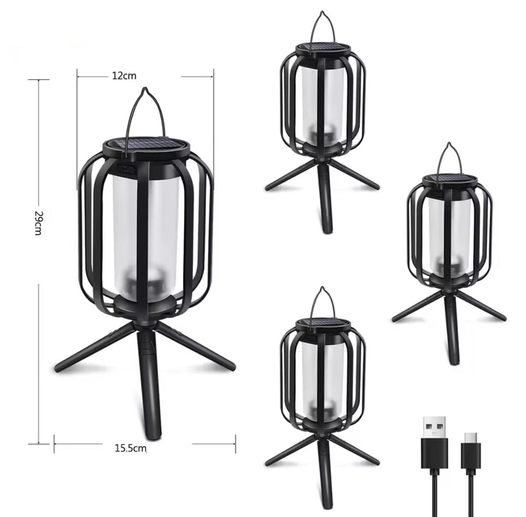 Solar Multifunktions-Laterne mit 4 Lichtmodi | Flammeneffekt, warm- & kaltweiss, Solar- und USB-Ladung, 4 Aufstellarten, IP65 | Hänge-, Tisch- & Wandlicht für Terrasse, Garten, Balkon & Camping