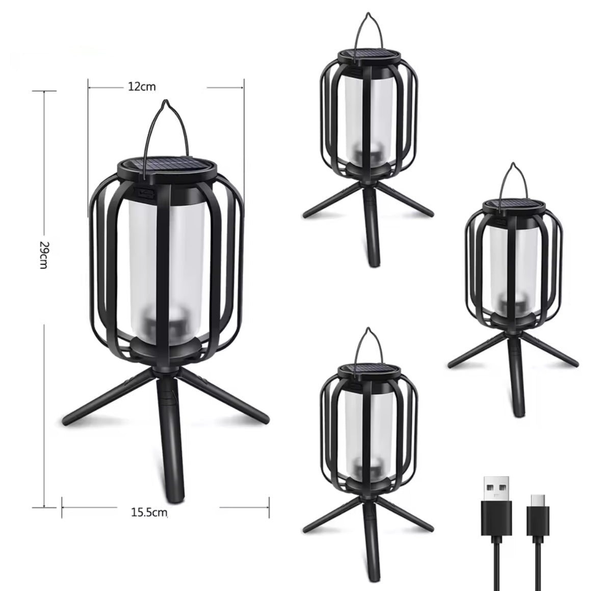 Solar Multifunktions-Laterne mit 4 Lichtmodi | Flammeneffekt, warm- & kaltweiss, Solar- und USB-Ladung, 4 Aufstellarten, IP65 | Hänge-, Tisch- & Wandlicht für Terrasse, Garten, Balkon & Camping