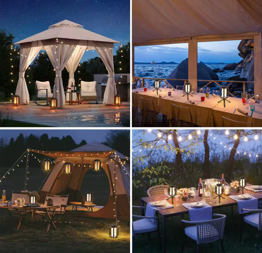 Solar Multifunktions-Laterne mit 4 Lichtmodi | Flammeneffekt, warm- & kaltweiss, Solar- und USB-Ladung, 4 Aufstellarten, IP65 | Hänge-, Tisch- & Wandlicht für Terrasse, Garten, Balkon & Camping