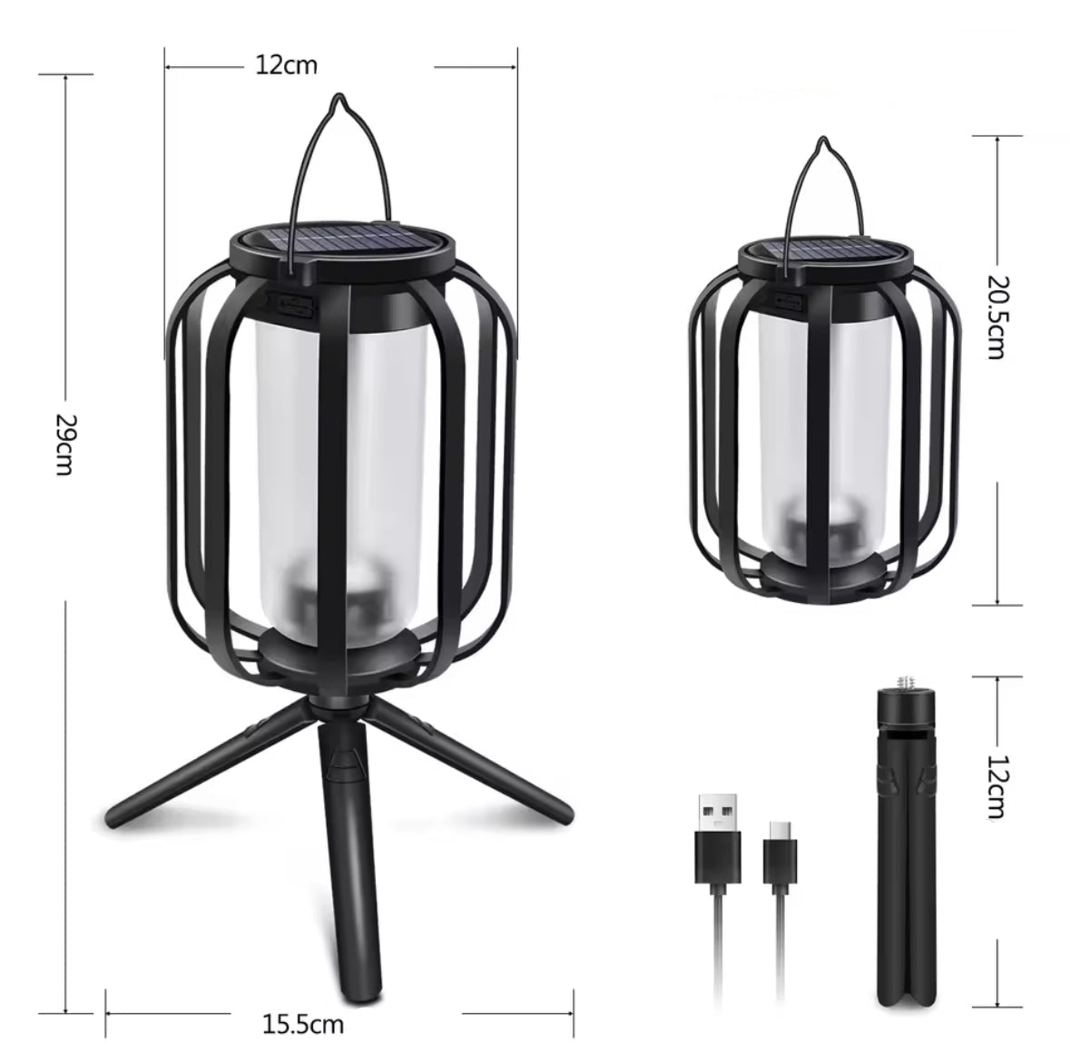 Solar Multifunktions-Laterne mit 4 Lichtmodi | Flammeneffekt, warm- & kaltweiss, Solar- und USB-Ladung, 4 Aufstellarten, IP65 | Hänge-, Tisch- & Wandlicht für Terrasse, Garten, Balkon & Camping