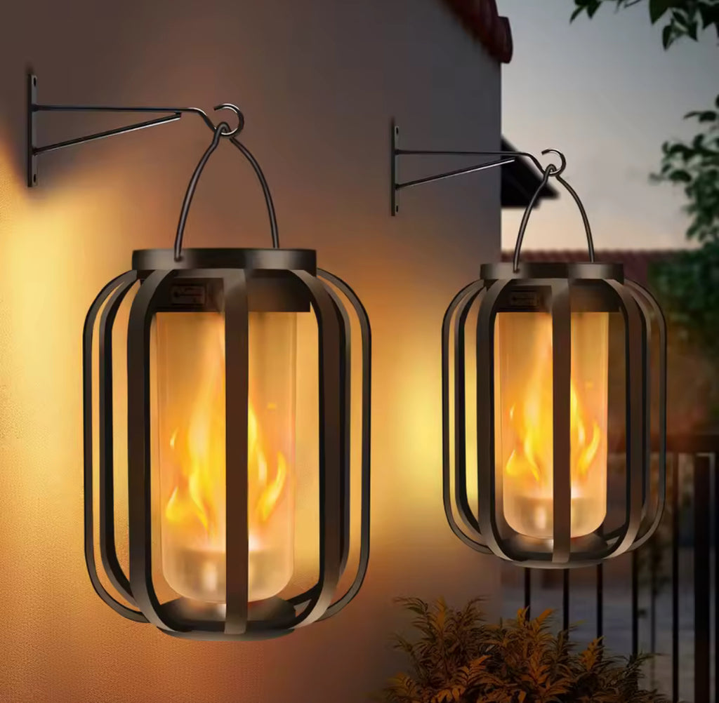 Solar Multifunktions-Laterne mit 4 Lichtmodi | Flammeneffekt, warm- & kaltweiss, Solar- und USB-Ladung, 4 Aufstellarten, IP65 | Hänge-, Tisch- & Wandlicht für Terrasse, Garten, Balkon & Camping