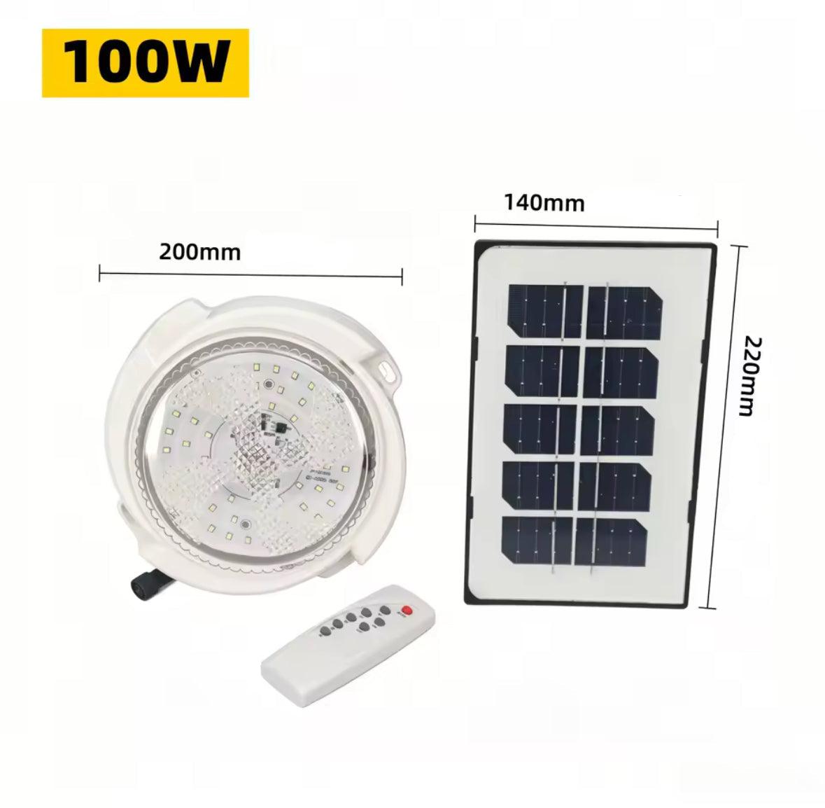 Solar Deckenleuchte mit Fernbedienung | 60 bis 500 W, separates Solarpanel, dimmbar, Timer, IP66 | Stromlose Beleuchtung für Carport, Gartenhaus, Schuppen, Stall & Vordach
