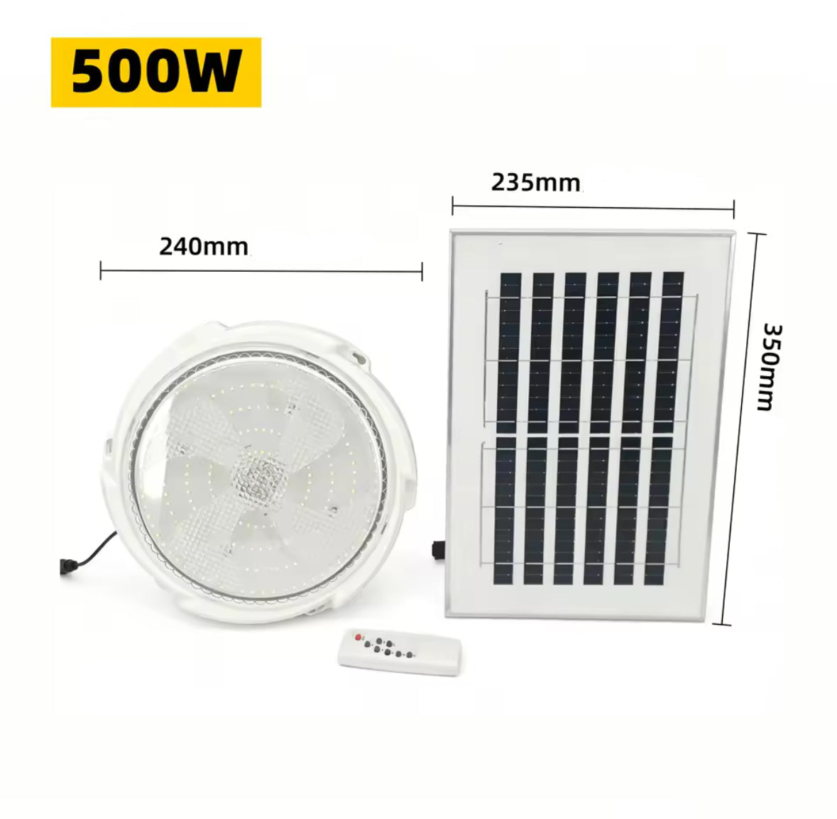 Solar Deckenleuchte mit Fernbedienung | 60 bis 500 W, separates Solarpanel, dimmbar, Timer, IP66 | Stromlose Beleuchtung für Carport, Gartenhaus, Schuppen, Stall & Vordach