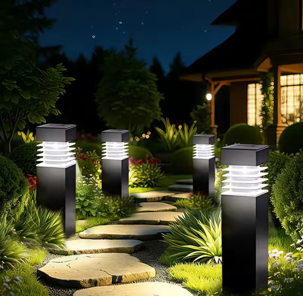 Solar Wegpoller mit Lamellenkopf | Blendfreies Licht, warmweiss oder kaltweiss, 6–12 h Leuchtdauer, IP65 | Moderne Solar-Wegbeleuchtung für Gartenweg, Rasenkante & Einfahrt