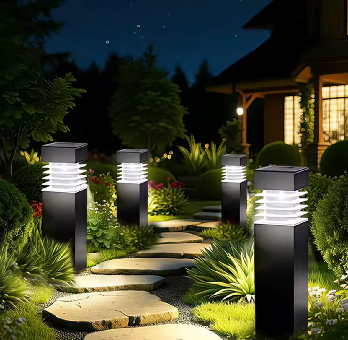 Solar Wegpoller mit Lamellenkopf | Blendfreies Licht, warmweiss oder kaltweiss, 6–12 h Leuchtdauer, IP65 | Moderne Solar-Wegbeleuchtung für Gartenweg, Rasenkante & Einfahrt