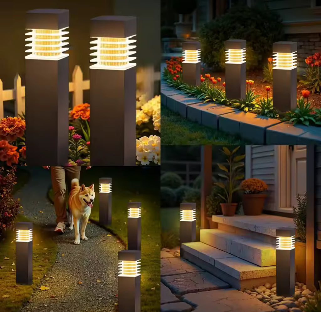 Solar Wegpoller mit Lamellenkopf | Blendfreies Licht, warmweiss oder kaltweiss, 6–12 h Leuchtdauer, IP65 | Moderne Solar-Wegbeleuchtung für Gartenweg, Rasenkante & Einfahrt