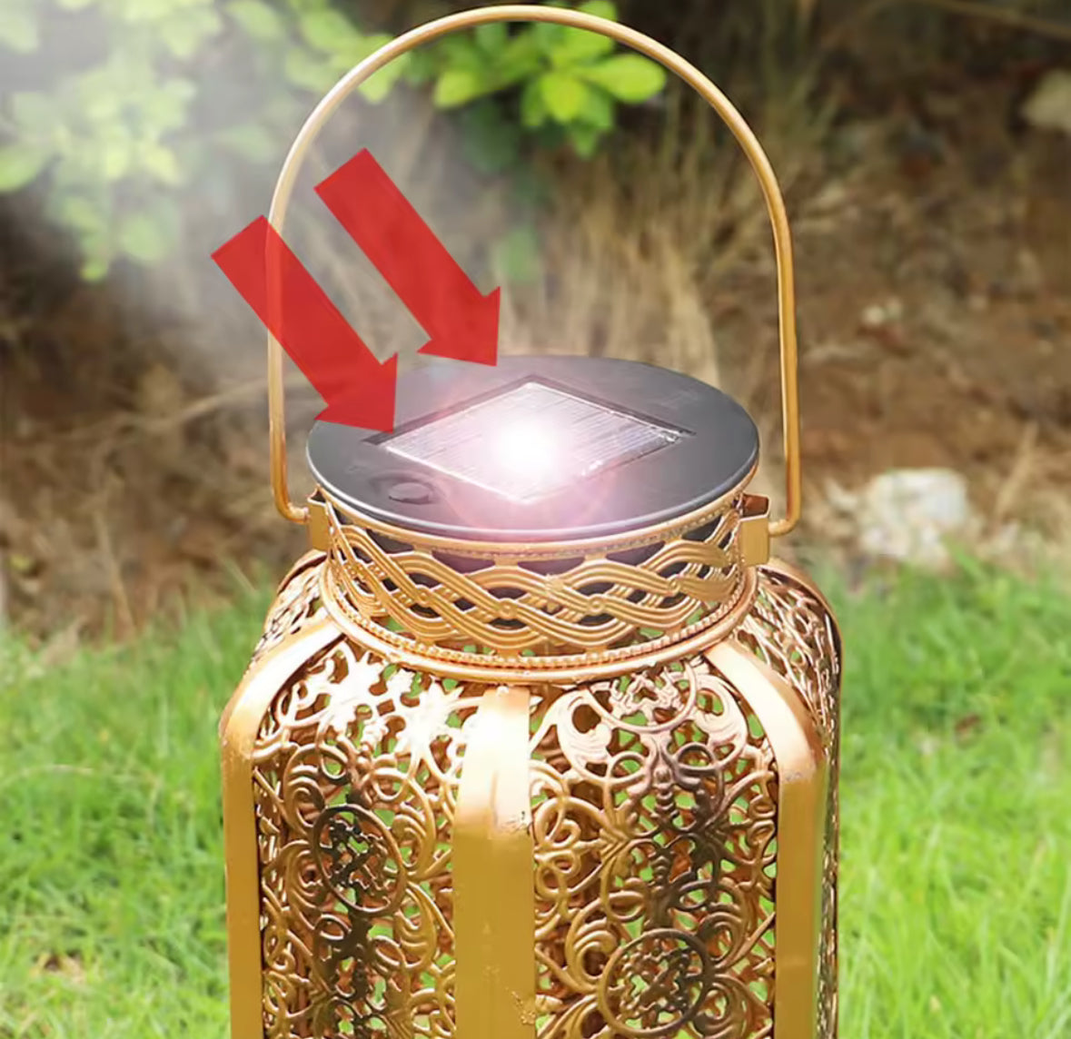 Solar Orient Laterne mit Schattenmuster | Durchbrochenes Metall, warmweiss, 8–10 h Leuchtdauer, zum Hängen & Stellen, IP44 | Deko-Laterne für Terrasse, Balkon, Baum & Garten