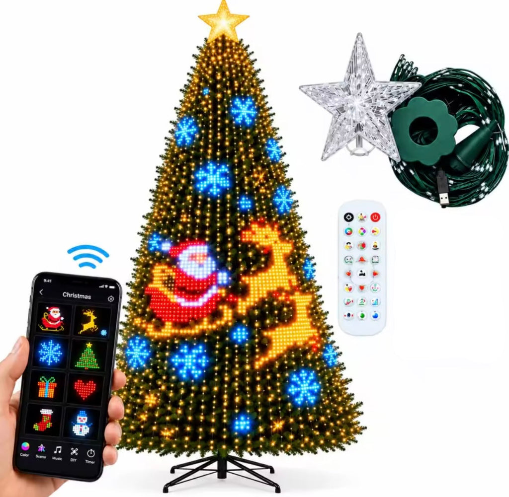 Smart DIY Weihnachtsbaum-Lichterkette mit App | 400 einzeln steuerbare LEDs, 200+ Muster, eigene Motive & Fotos, Sprachsteuerung, IP44 | Weihnachtsbeleuchtung für Christbaum in 1,5 bis 2,1 m