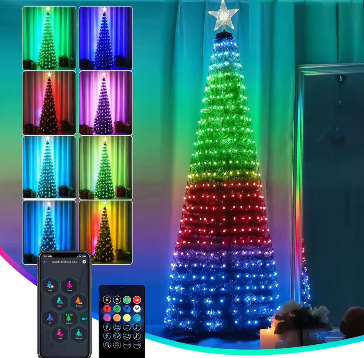 Smart DIY Weihnachtsbaum-Lichterkette mit App | 400 einzeln steuerbare LEDs, 200+ Muster, eigene Motive & Fotos, Sprachsteuerung, IP44 | Weihnachtsbeleuchtung für Christbaum in 1,5 bis 2,1 m