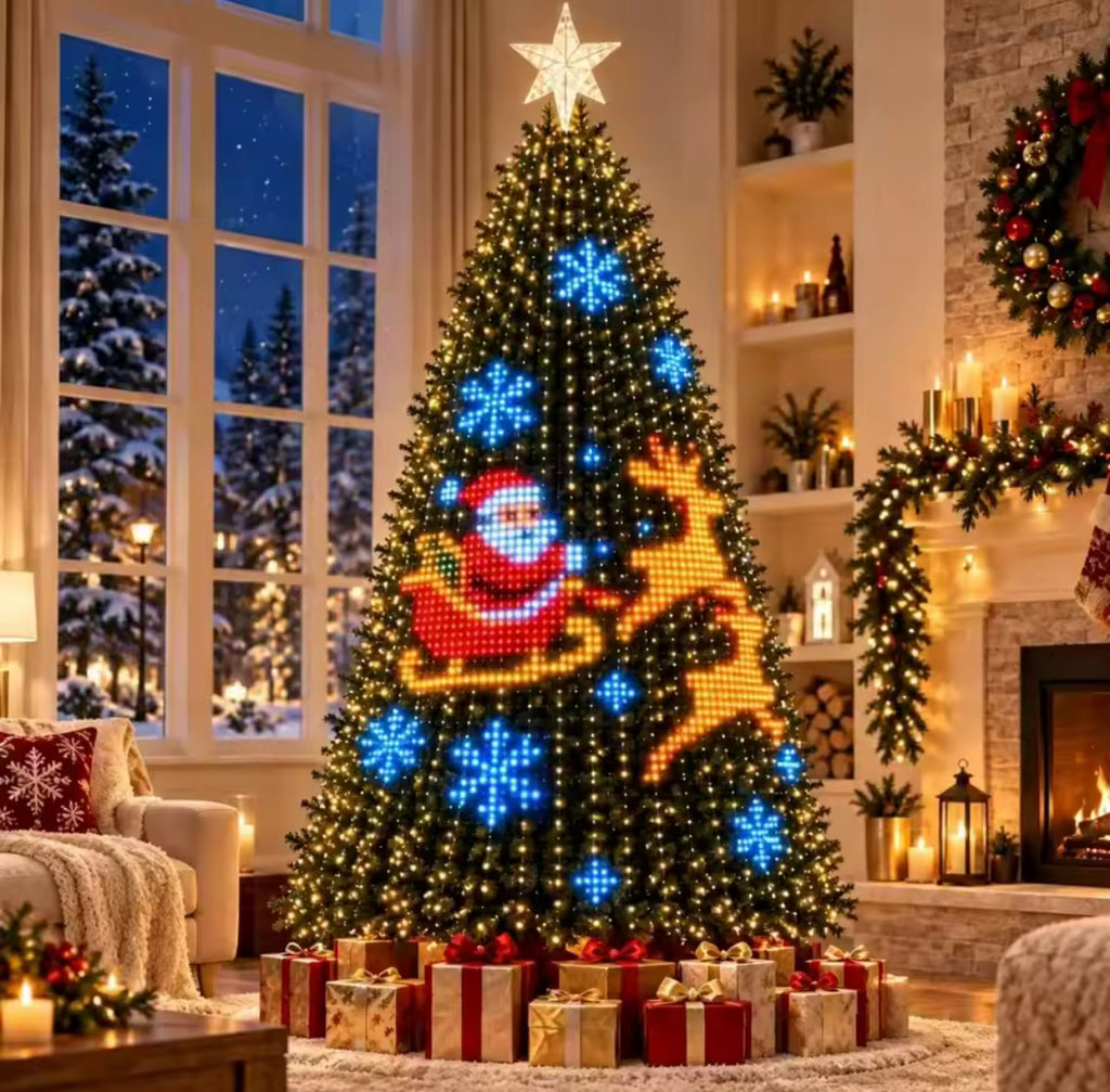 Smart DIY Weihnachtsbaum-Lichterkette mit App | 400 einzeln steuerbare LEDs, 200+ Muster, eigene Motive & Fotos, Sprachsteuerung, IP44 | Weihnachtsbeleuchtung für Christbaum in 1,5 bis 2,1 m