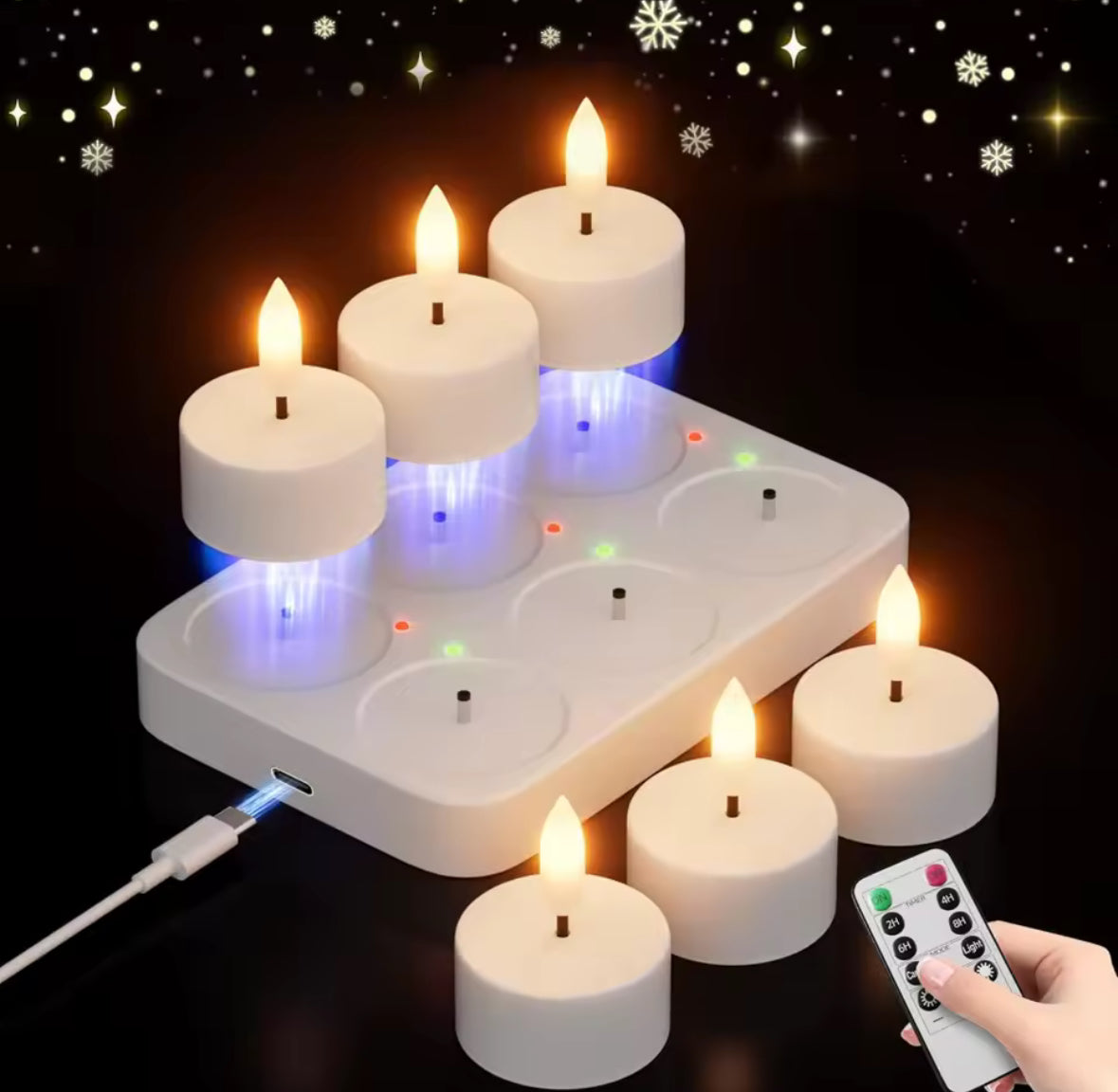 LED Teelichter mit Ladestation & Fernbedienung | Realistischer Flammeneffekt, Timer, dimmbar, 30h Leuchtdauer, USB-C | Sichere Kerzen für Adventskranz, Laterne, Hochzeit & Deko