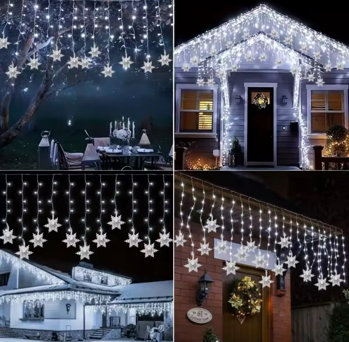 Solar Schneeflocken-Lichtervorhang | 3,5 oder 7 m, 8 Leuchtmodi, warmweiss oder bunt, Dämmerungsautomatik, IP44 | Weihnachtsbeleuchtung für Dachrand, Fassade, Balkon & Garten