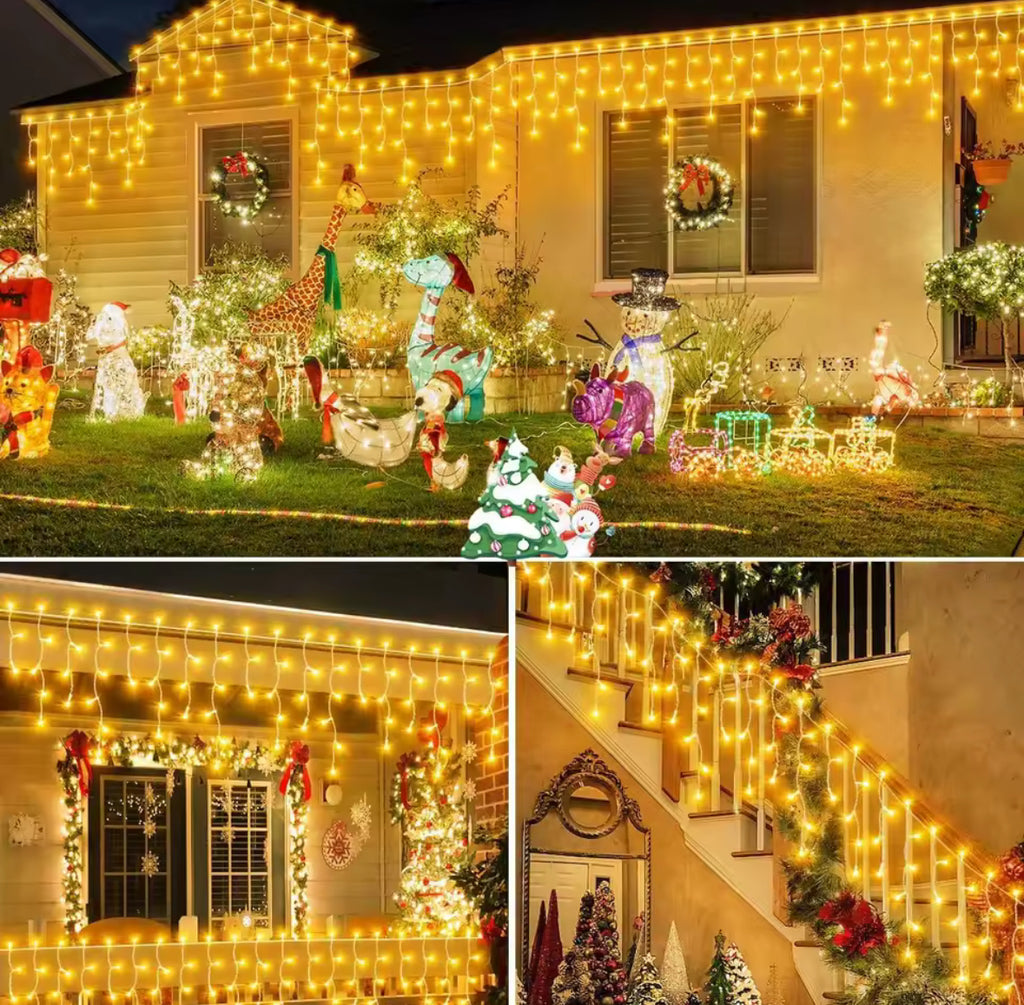 Solar Eiszapfen-Lichtervorhang | 3,5 oder 7 m, warmweiss, kaltweiss oder bunt, Dämmerungsautomatik, IP44 | Weihnachtsbeleuchtung für Dachrand, Balkon, Zaun & Terrasse