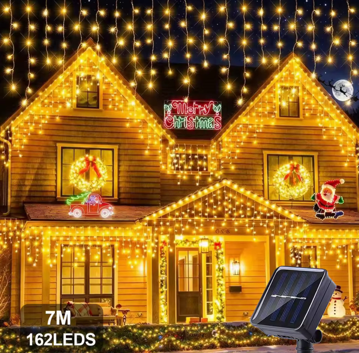 Solar Eiszapfen-Lichtervorhang | 3,5 oder 7 m, warmweiss, kaltweiss oder bunt, Dämmerungsautomatik, IP44 | Weihnachtsbeleuchtung für Dachrand, Balkon, Zaun & Terrasse