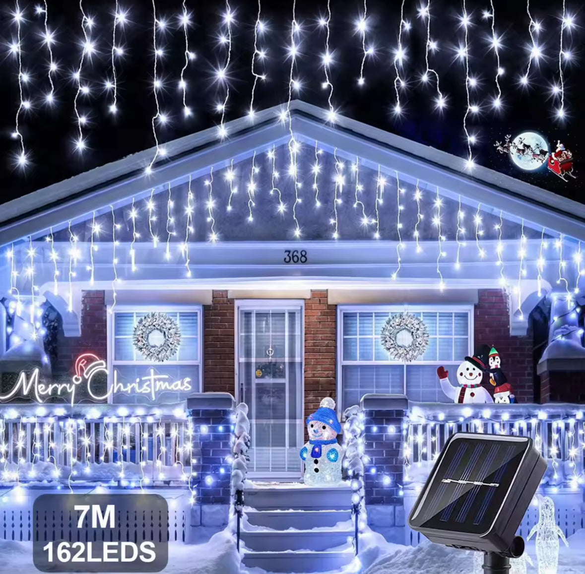 Solar Eiszapfen-Lichtervorhang | 3,5 oder 7 m, warmweiss, kaltweiss oder bunt, Dämmerungsautomatik, IP44 | Weihnachtsbeleuchtung für Dachrand, Balkon, Zaun & Terrasse