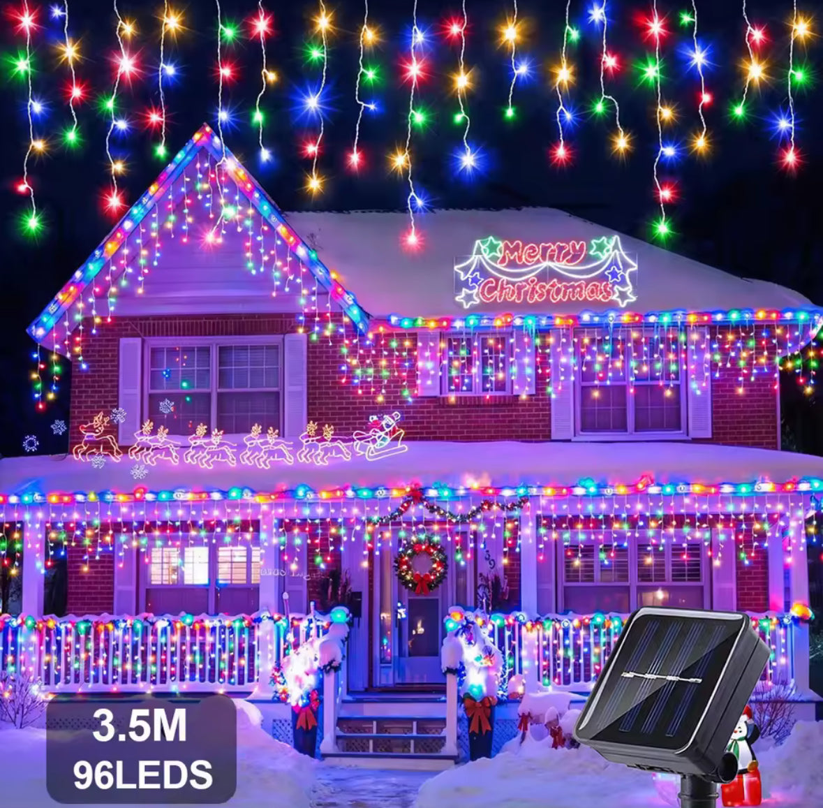 Solar Eiszapfen-Lichtervorhang | 3,5 oder 7 m, warmweiss, kaltweiss oder bunt, Dämmerungsautomatik, IP44 | Weihnachtsbeleuchtung für Dachrand, Balkon, Zaun & Terrasse