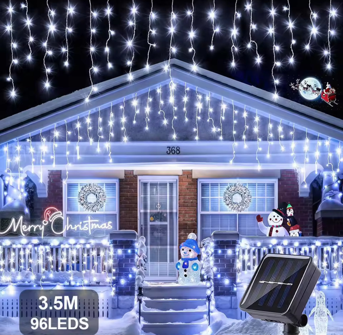 Solar Eiszapfen-Lichtervorhang | 3,5 oder 7 m, warmweiss, kaltweiss oder bunt, Dämmerungsautomatik, IP44 | Weihnachtsbeleuchtung für Dachrand, Balkon, Zaun & Terrasse