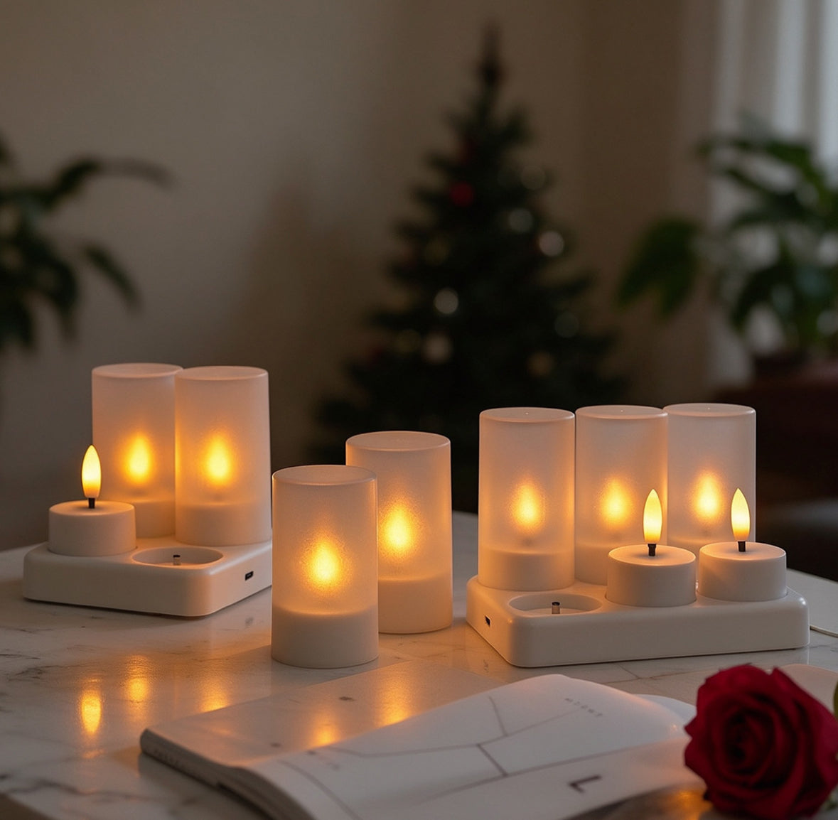 LED Teelichter mit Ladestation & Fernbedienung | Realistischer Flammeneffekt, Timer, dimmbar, 30h Leuchtdauer, USB-C | Sichere Kerzen für Adventskranz, Laterne, Hochzeit & Deko